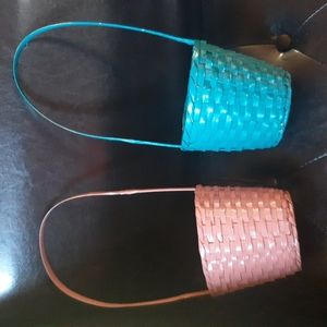 2 Easter Baskets Pink & Green Circles with Handle